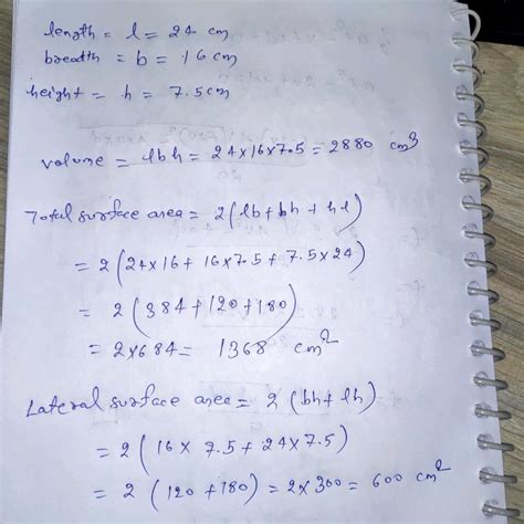 Find The Volume The Total Surface Area And The Lateral Surface