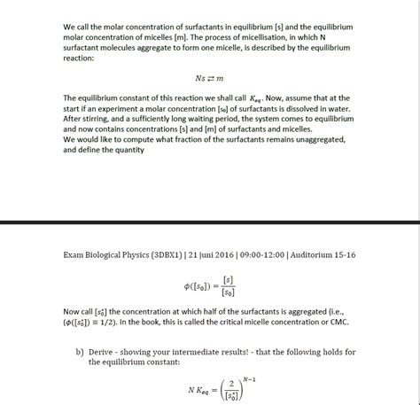 Solved We Call The Molar Concentration Of Surfactants In Equilibrium S