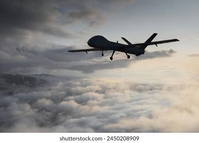 Silhouette Military Attack Drone Flying Sky Stock Photo 2450208909 ...