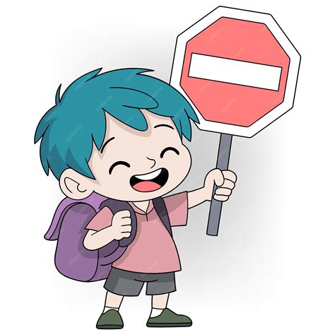 premium vector happy cartoon boy holding  entry sign