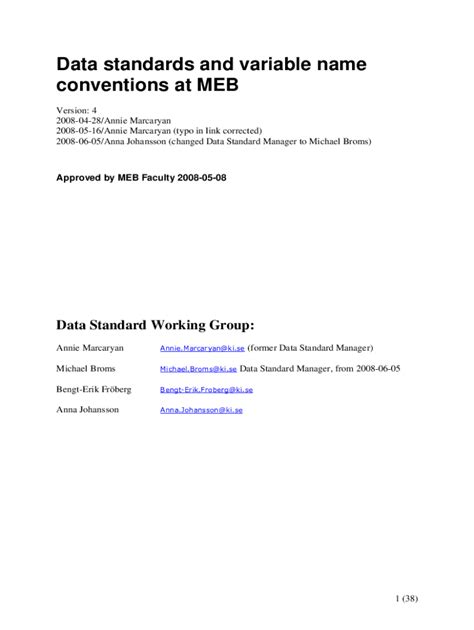 Fillable Online Data Standards And Variable Name Conventions At Meb Fax