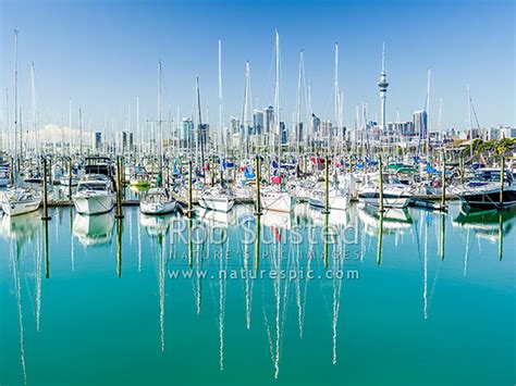 Westhaven Marina, with calm water reflecting recreational boats ...