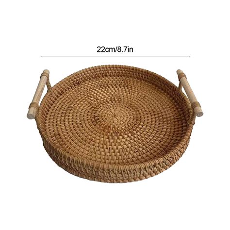 Round Serving Tray Hand Woven Rattan Tray Serving Tray With Handles