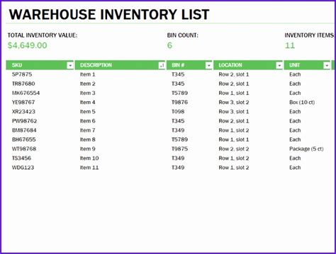 6 Inventory Excel Template Free - Excel Templates