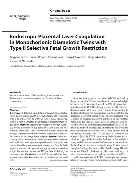 Pdf Endoscopic Placental Laser Coagulation In Monochorionic