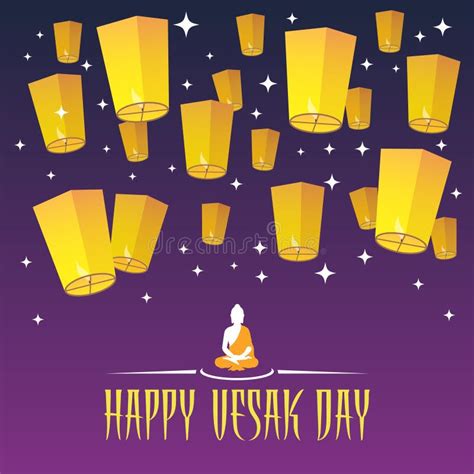 Vesak Day and Lanterns with Buddha Stock Vector - Illustration of religion, flower: 116507249