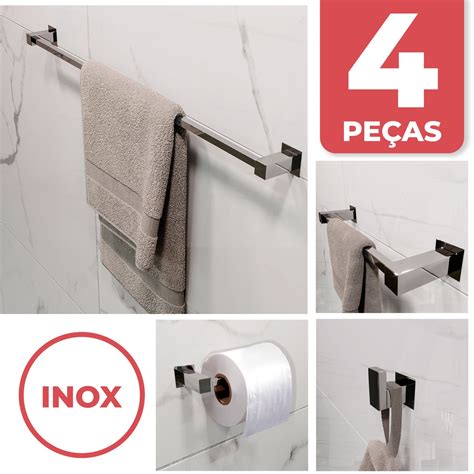 Porta Toalha Banheiro Inox 304 Kit Acessórios Banheiro MadeiraMadeira