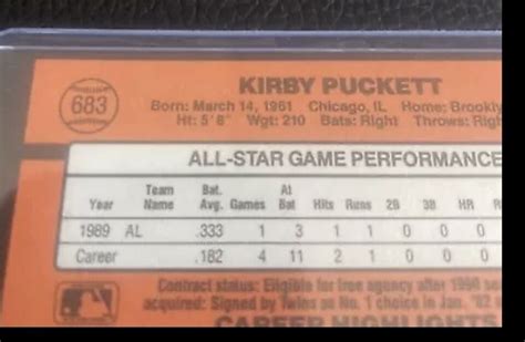 Donruss Hof All Star Error Kirby Puckett No Tm Ml Wrong