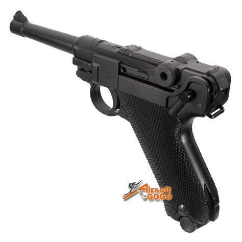 We P08 4inch Short Full Metal Pressure Auto Blowback Gbb Pistol Black Airsoftgogo