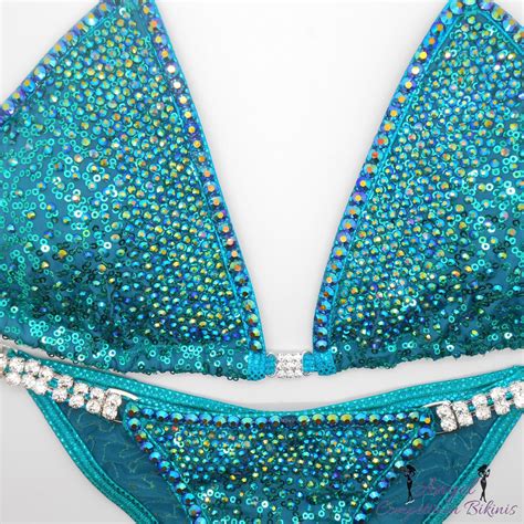 Sequin Teal Angel Ombre With Crystal Trim Competition Bikini Posing