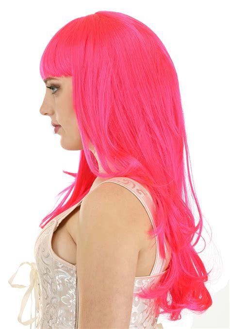 Hot Pink Long Wavy Womens Wig