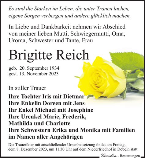 Brigitte Reich Traueranzeige Sächsische Zeitung