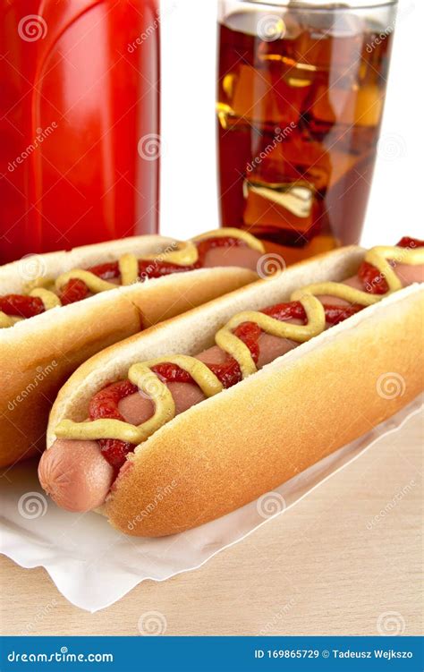 Hotdogs For Dinner With Coca Cola On Wood Stock Image Image Of Glass