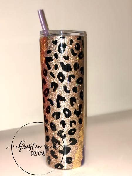 Leopard Print Foil Glitter Tumbler Two Toned Glitter Tumbler