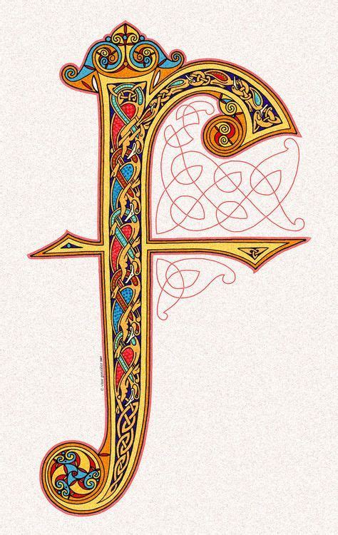 Illuminated F In Lindisfarne Gospels Style Northumbrian Monastery Of