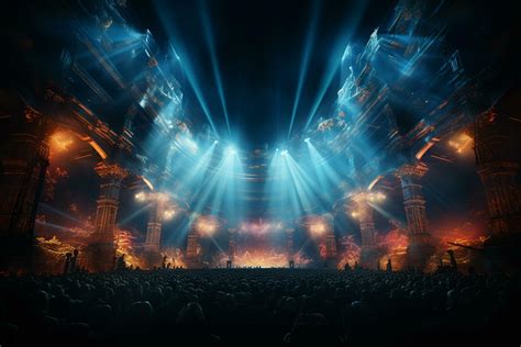 Ai generative Crowded Concert Stage Scenery With Spotlights and Colored Lights realistic image ...