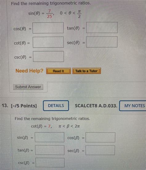 Solved Find The Remaining Trigonometric Ratios Sin E Chegg