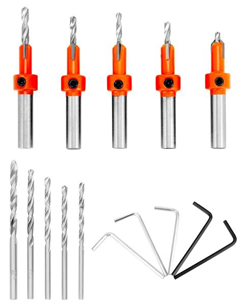 QWORK Countersink Drill Bit Set 5pcs With Replaceable Drill Bits And