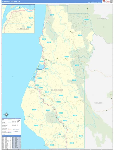 Humboldt County CA Zip Code Wall Map Basic Style By MarketMAPS MapSales