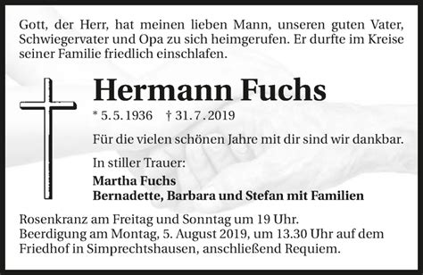 Traueranzeigen Von Hermann Fuchs Trauerundgedenken De