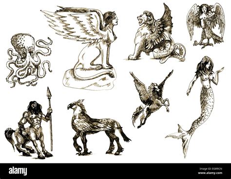 Mythological Creatures Vector Pack An Hand Drawn Illustrations Stock