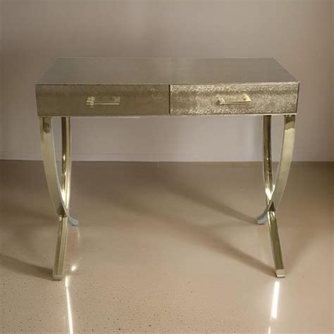 Benjara In Gold Rectangle Wooden Console Table With Vegan Faux