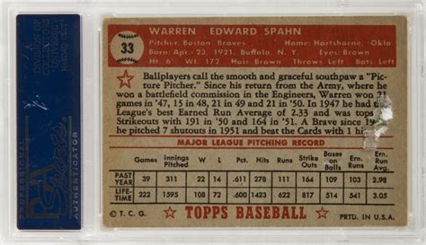 Warren Spahn Topps Card Graded Psa