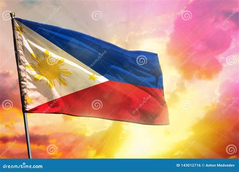 Fluttering Philippines Flag on Beautiful Colorful Sunset or Sunrise ...