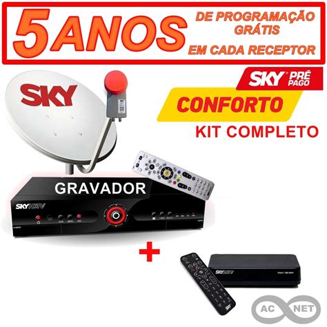 Kit Sky Pre Pago Conforto Gravador 1 Receptor HD Submarino