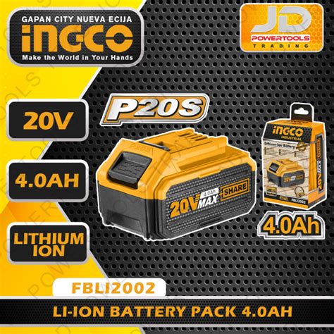 INGCO 4 0 Ah Li Ion Battery Pack 20V FBLI2002 POWERSHARE Lazada PH