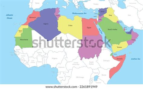 Political Color Map Arab World Borders Stock Vector (Royalty Free ...