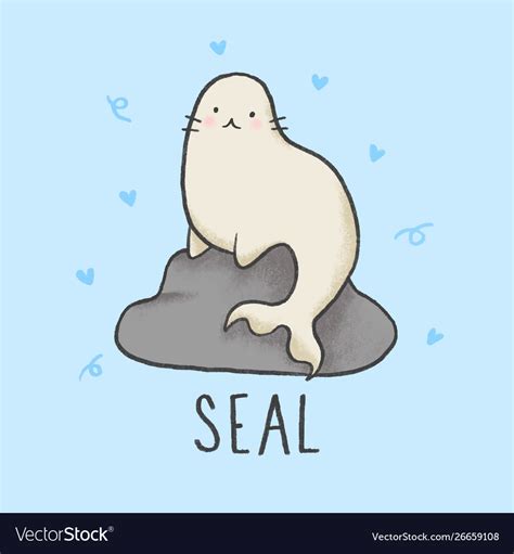 Cute seal cartoon hand drawn style Royalty Free Vector Image