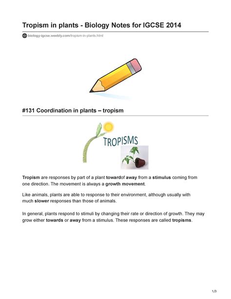 Biology Igcse Weebly Tropism In Plants Biology Notes For Igcse