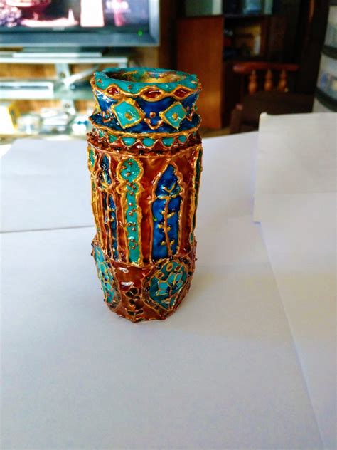 Kashmiri Enamelled Style Indian Glass Incense Holder Bud Vase