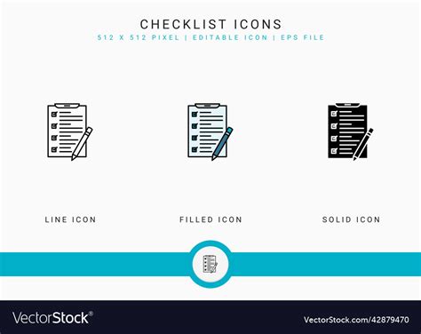 Checklist Icons Set With Solid Icon Line Style Vector Image