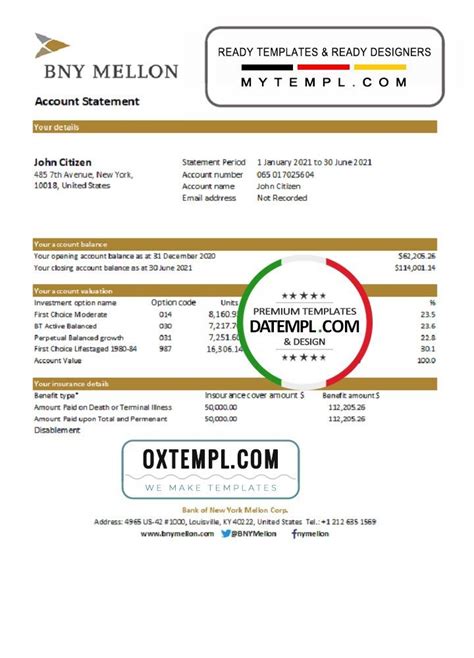 Usa Bank Of New York Mellon Bank Statement Easy To Fill Template In