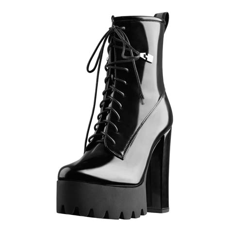 Lace Up Platform Round Toe Chunky Heels Ankle Boots Onlymaker