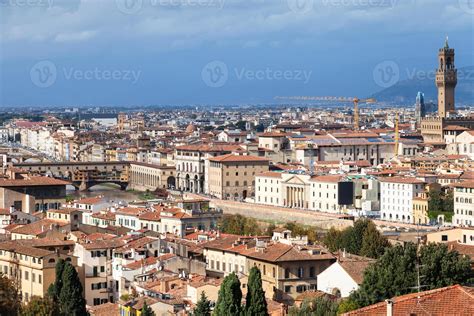 Skyline Of Florence City With Bridge And Palace Stock Photo At