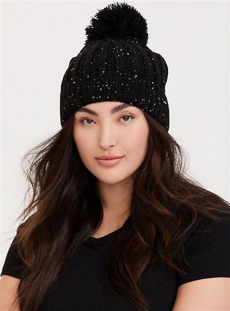 Black Iridescent Sequin Pom Pom Beanie In 2021 Pom Beanie Beanie