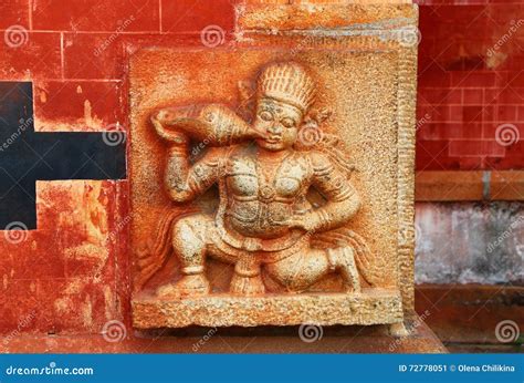 Bas Relief Demon Who Drinks Milk The Ancient Image On The Wall India