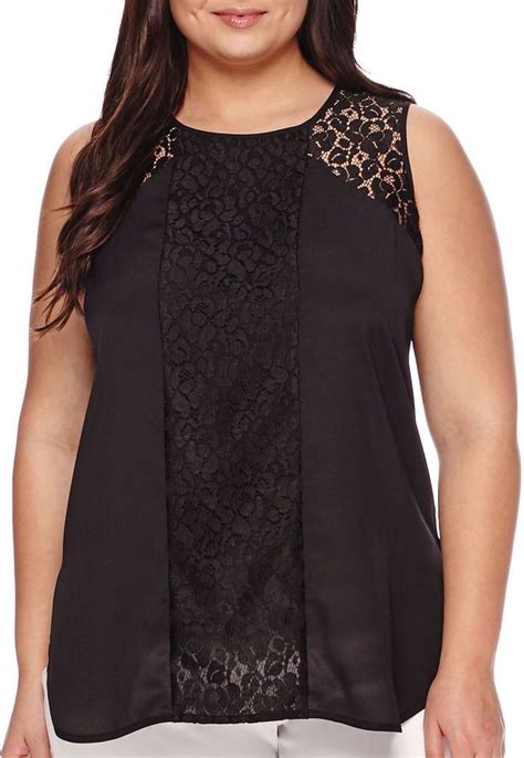 Worthington Worthington Lace Mix Tank Top Plus Tops Plus Size Tops