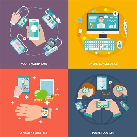 Digital Health Icons Set Flat 437927 Vector Art At Vecteezy