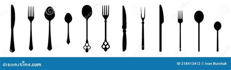 Cutlery Vector Silhouettes A Set Of Vintage And Modern Knives Spoons