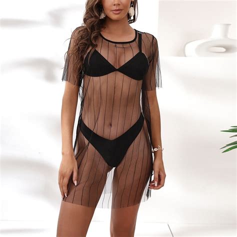 Women S Sexy Bikini Cover Ups Summer Cover Up Dress Short Sleeve Round