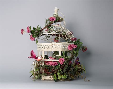 Bird Cage Decorated with Flowers, Bird and Butterflies – Flomello