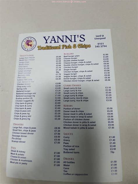 Online Menu of Yanni’s Traditional Fish & Chips Restaurant, Liverpool, United Kingdom, L2 9SA ...