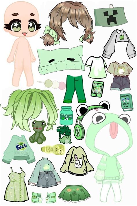 Gacha Life Green Paper Dolls Clothing Paper Dolls Paper Doll