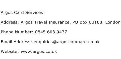 Argos Card Services Address, Contact Number of Argos Card Services