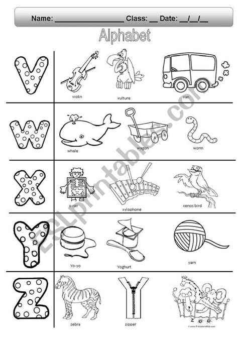 Cont Alphabet V W X Y Z But Updated Much Better Now Vocabulary Worksheets Alphabet Worksheets