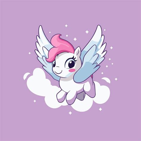 Lindo Unicornio De Dibujos Animados Con Alas Volando En Las Nubes